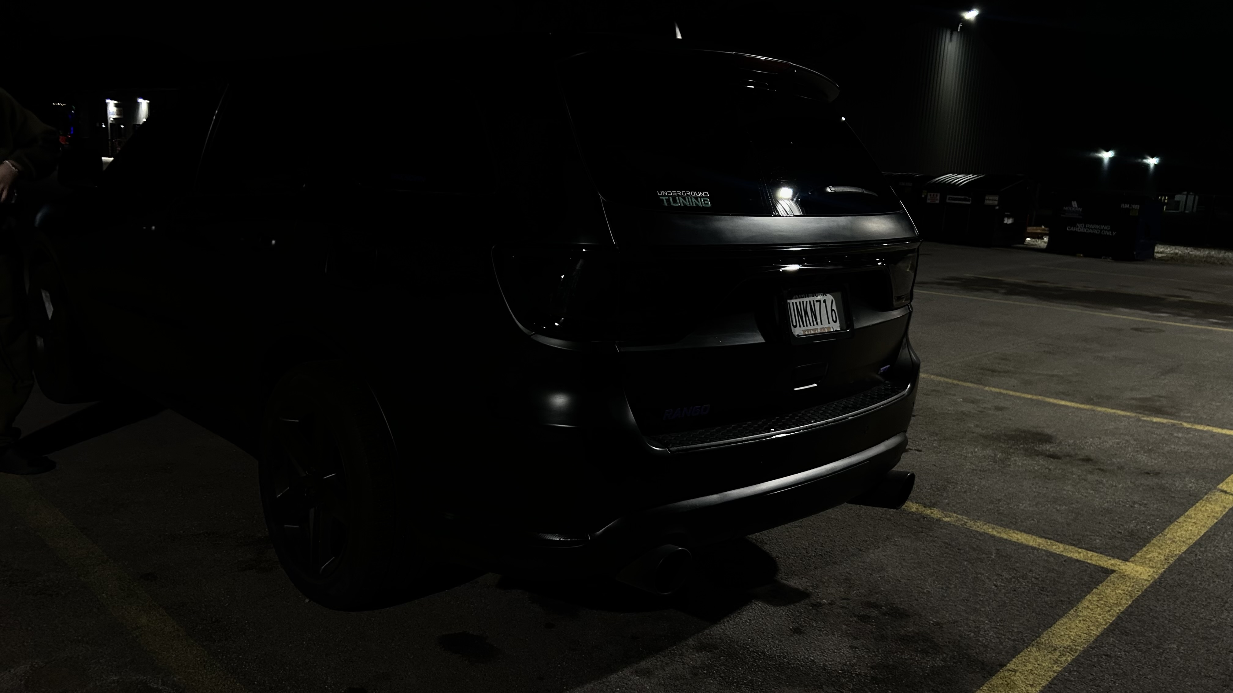 Rear detail of a black Durango at night